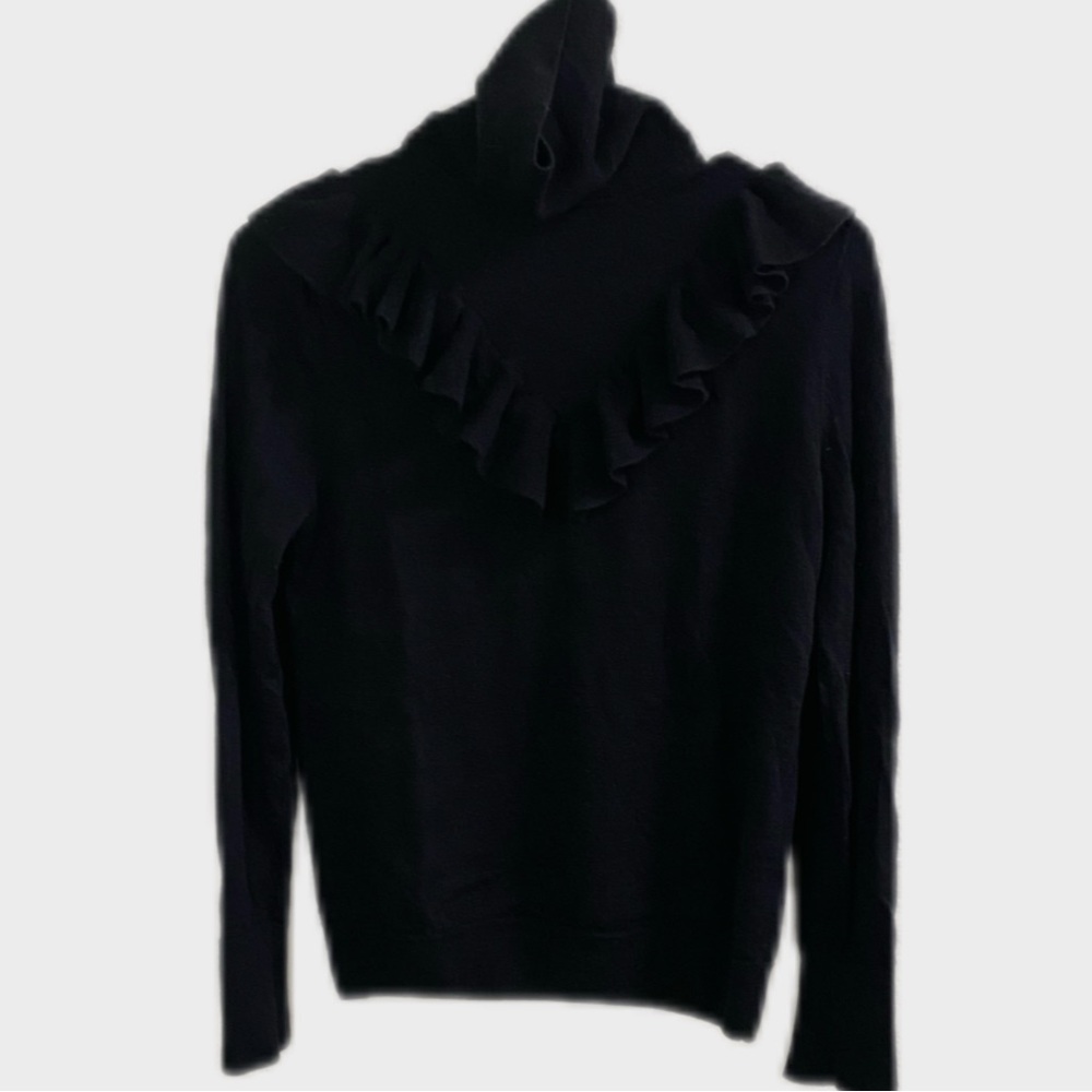 J. Crew Black Ruffled Turtleneck Sweater - Wool - Size Medium